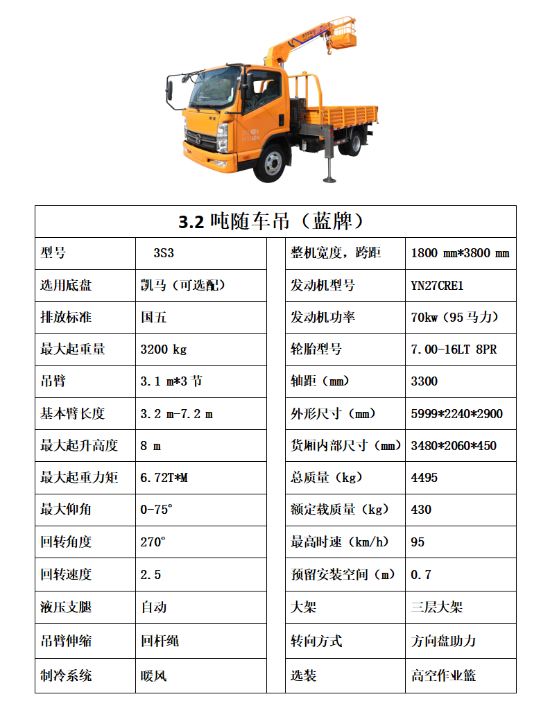 3.2噸凱馬白色隨車吊